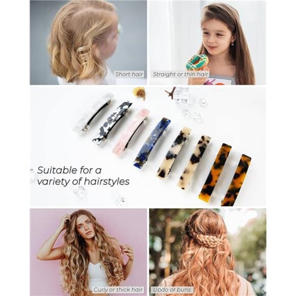 8 Pcs Hair Barrettes – 3 Inch Acetate Clips, No Slip, French Tortoise Shell - Picture 6 of 8